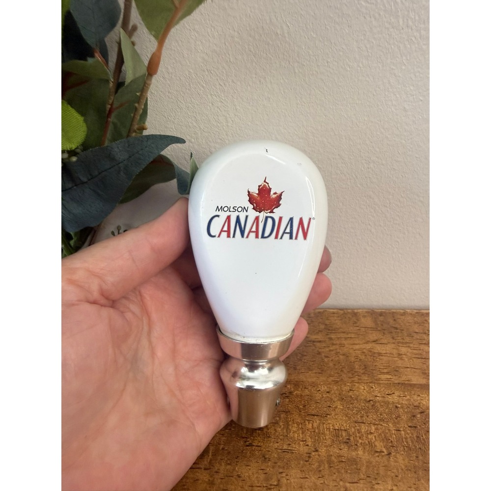 Vintage Molson Canadian Beer Tap Handle White Ceramic Maple Leaf Bar Breweriana